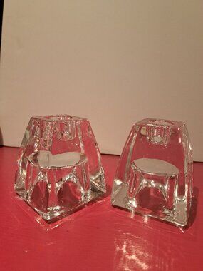 Two Reversible Glass Candle Sticks